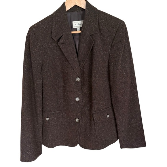 L.L. Bean Women’s Brown Blazer Wool/Silk Blend Tailored Fit Notched Lapels L - Picture 3 of 10